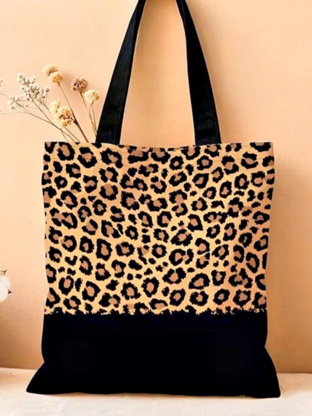 Leopard Print Tote Bag in Black & Brown Like New